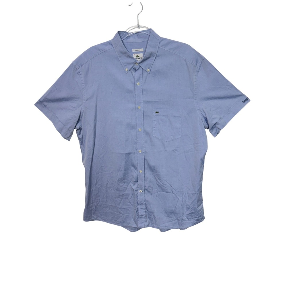 Lacoste Button Down Shirt Mens 45 Blue Short Sleeve Seagrams Gin Oxford
